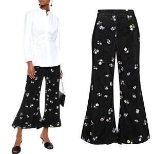 ACNE STUDIOS Floral-Print Cotton-Corduroy Kick-Flare Pants Black Size US 2
